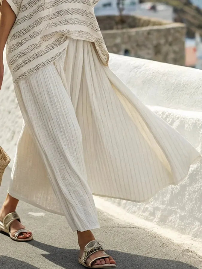 Women'S Loose Striped Holiday Skirt Set
