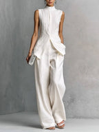 Stylish Slim-fit Sleeveless Linen And Cotton Two-piece Set