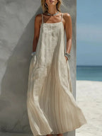 Women's Simple Striped Cotton-linen Strap Dress