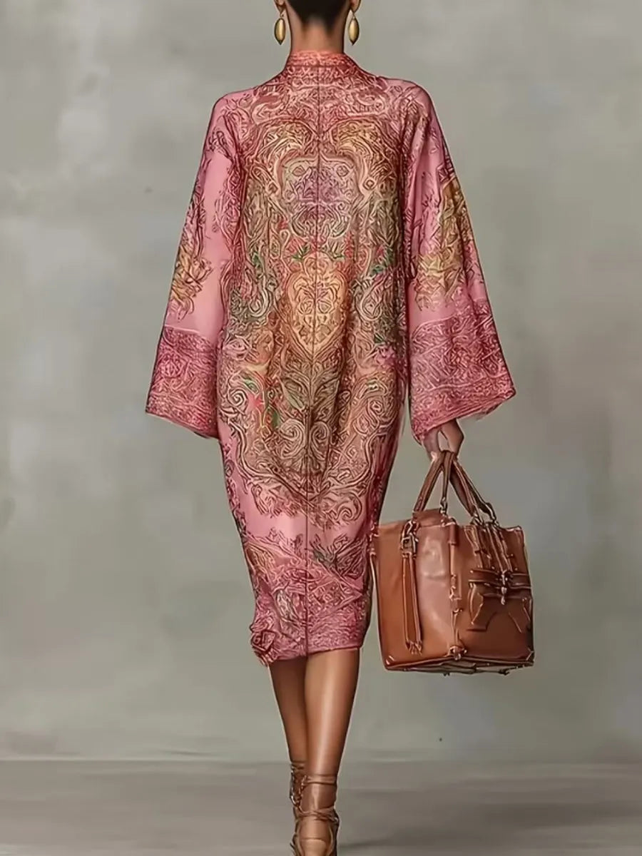 Elegant Loose-fitting Retro Print Dress