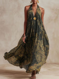Women's Flowy Retro Pattern Print Casual Halter Neck Dress