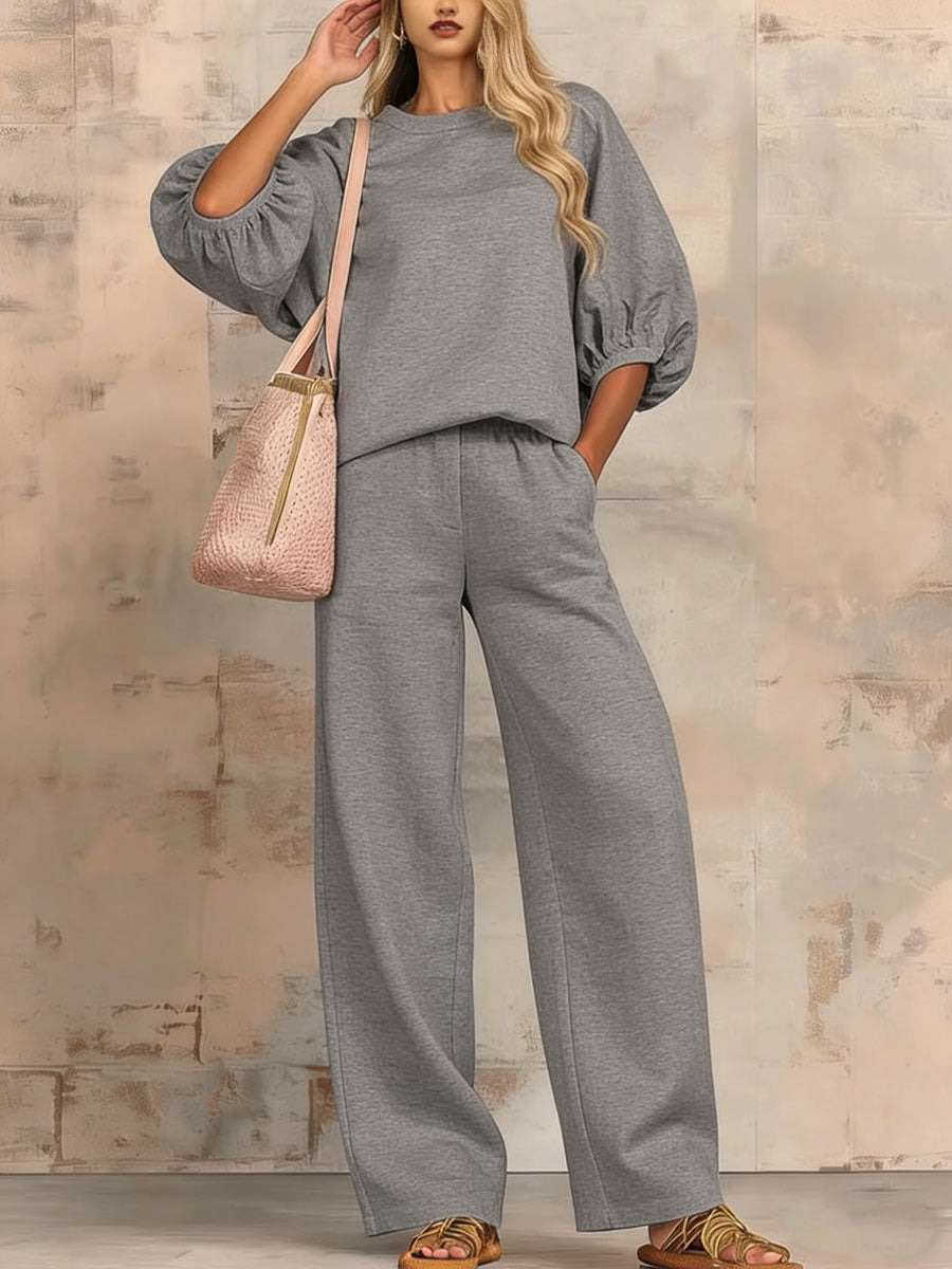 Stylish Cozy Shirt & Wide-leg Pants Linen Cotton Two-piece Set