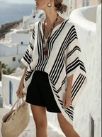 Women'S Casual V-Neck Holiday Style Striped Two-Piece Set