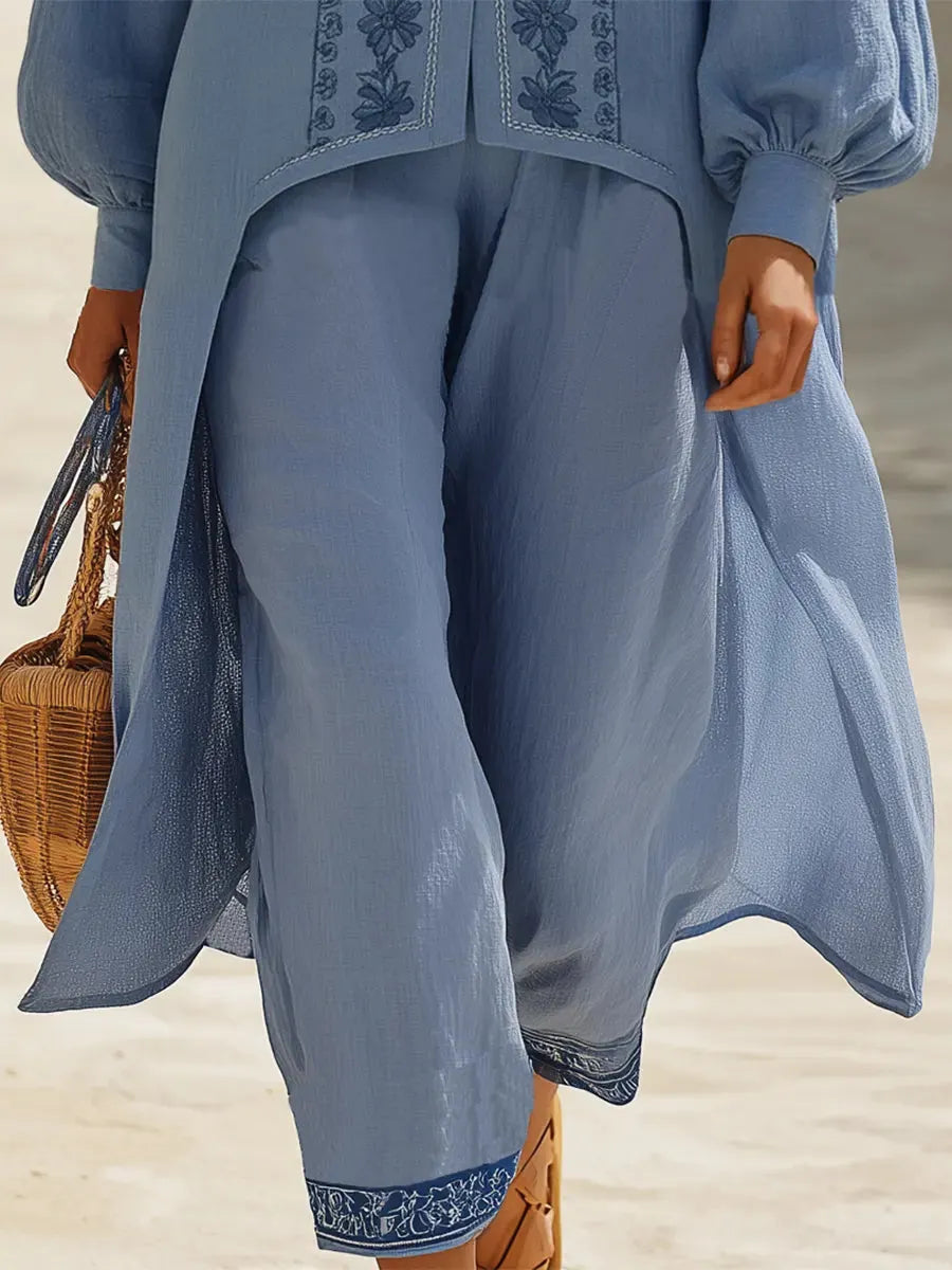 Women's Ethnic Comfortable Loose Top + Pants Cotton Linen Two-piece Set