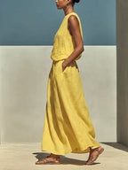 Women's Simple Vacation Style Sleeveless Top And Skirt Set