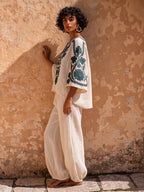 Bohemian Floral Bouquet Print Cotton-linen Two-piece Set