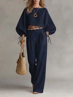 Women's Casual Minimalist Cotton And Linen Set