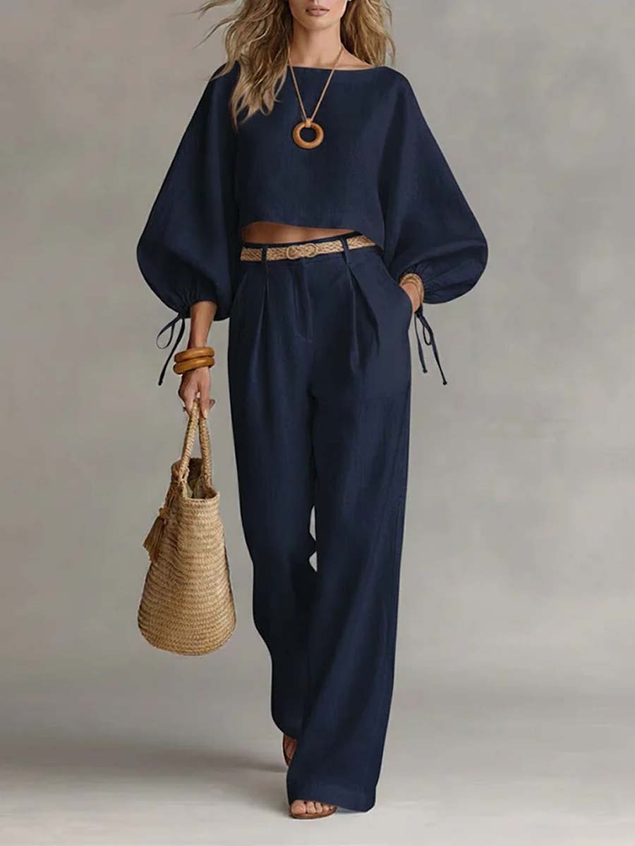 Women's Casual Minimalist Cotton And Linen Set