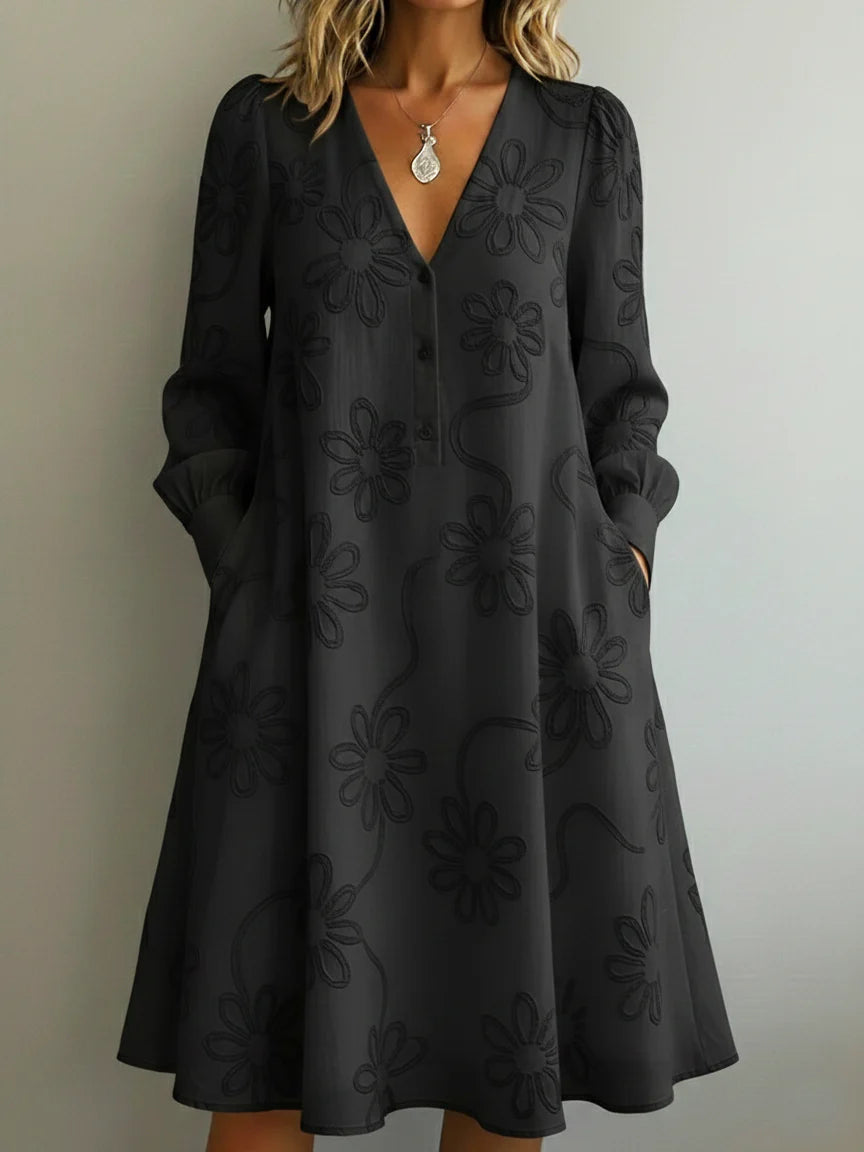 Vintage Elegant V-neck Floral Embroidery Dress