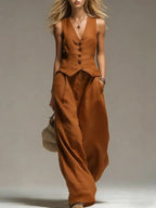 Women's Minimalist Cotton And Linen Wide-leg Pants Set
