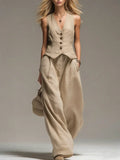Women's Minimalist Cotton And Linen Wide-leg Pants Set