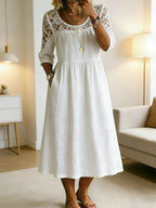 Women's Retro Stylish Hollow Patchwork Cotton Maxi Dress