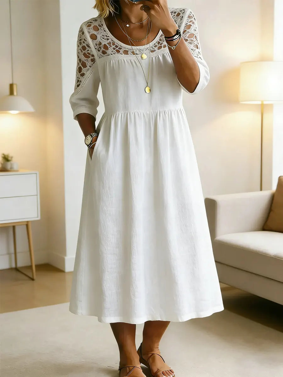 Women's Retro Stylish Hollow Patchwork Cotton Maxi Dress