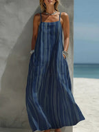 Women's Simple Striped Cotton-linen Strap Dress