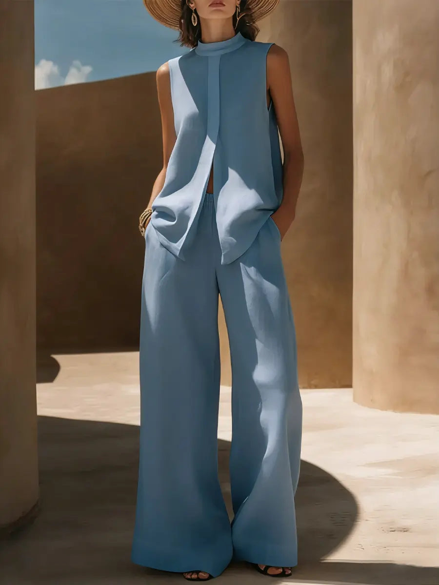 Women's Minimalist Elegant Cotton And Linen Wide-leg Pants Set