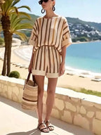 Women'S Loose Striped Holiday Shorts Set