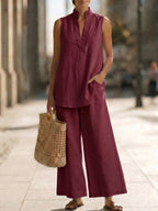Elegant Cozy Minimalist Linen Cotton Two-piece Set