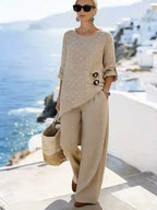Women'S Casual Polka Dot Print Cotton And Linen Two-Piece Set
