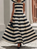 Elegant Black And White Striped Maxi Dress