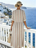 Women'S Casual Round-Neck Striped Vacation Dress