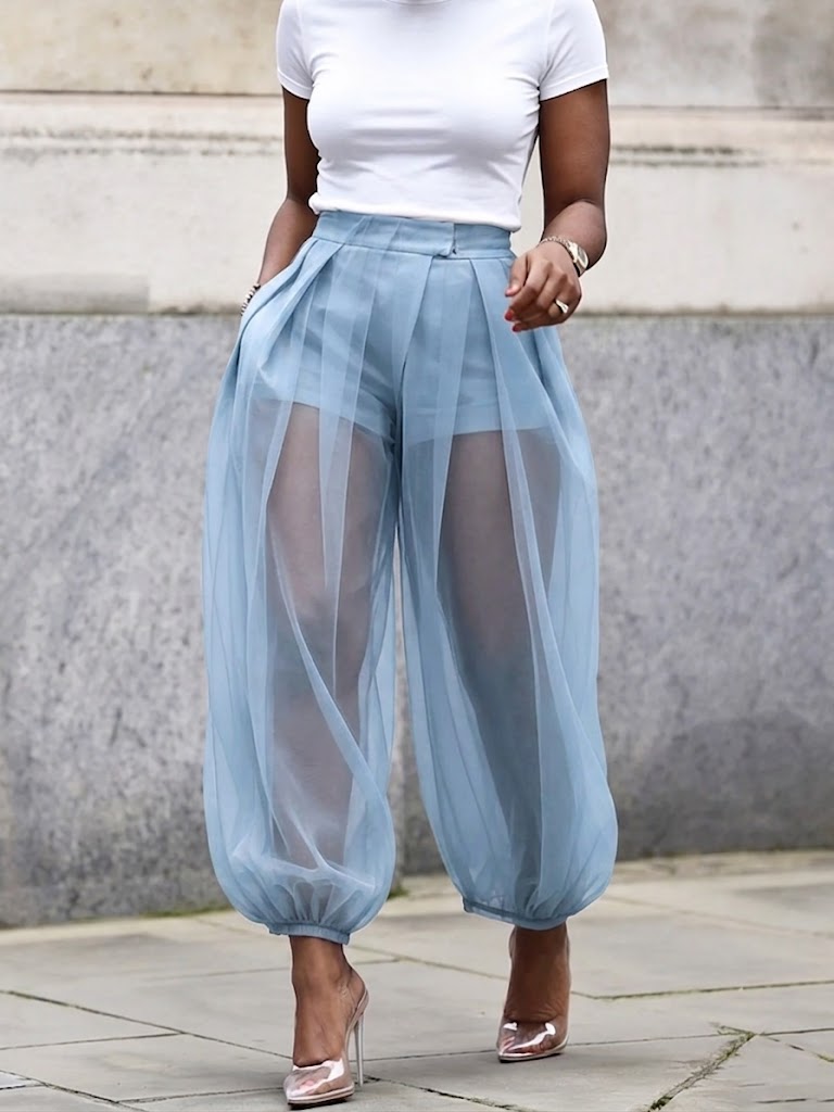 Stylish & Sexy Sheer Faux Two-piece Pants