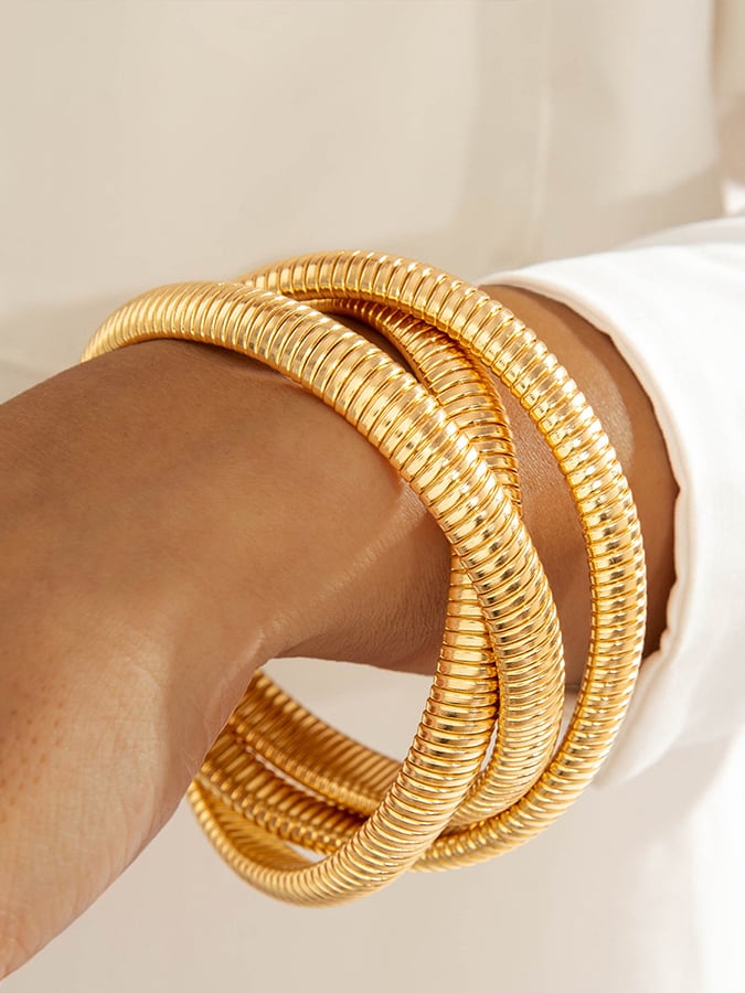 Women's Retro Multi-layer Line Wrap Geometric Open Bracelet Set