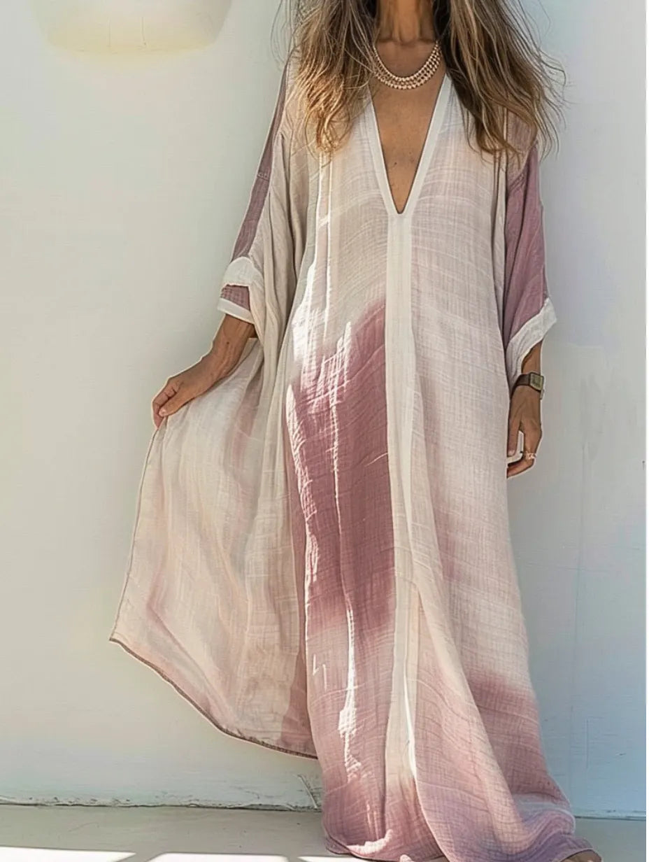 Linen Boho Stylish Printed Kaftan Maxi Dress