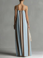 Casual Striped Linen And Cotton Maxi Sleeveless Dress