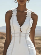 [24-hour shipping out]Stylish Casual White Denim Zipper Ruffle Trim Mini Dress