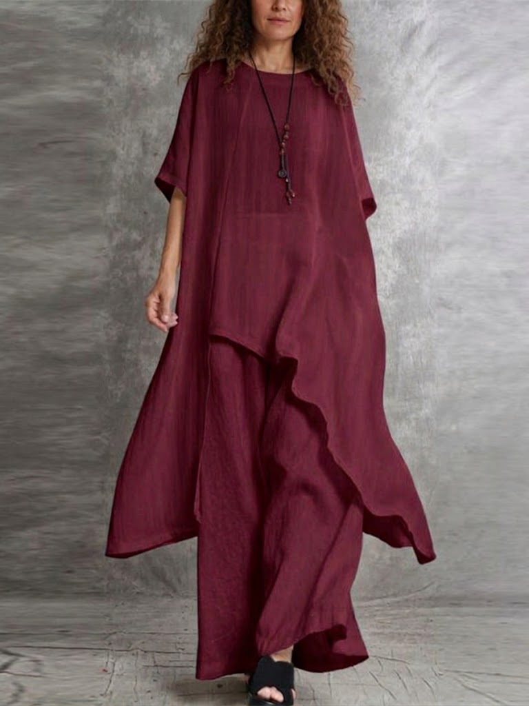 Casual Long Top And Pants Two-piece Set
