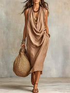 Women's Solid Color Swing Collar Art Stylish Cotton Linen Casual Dress