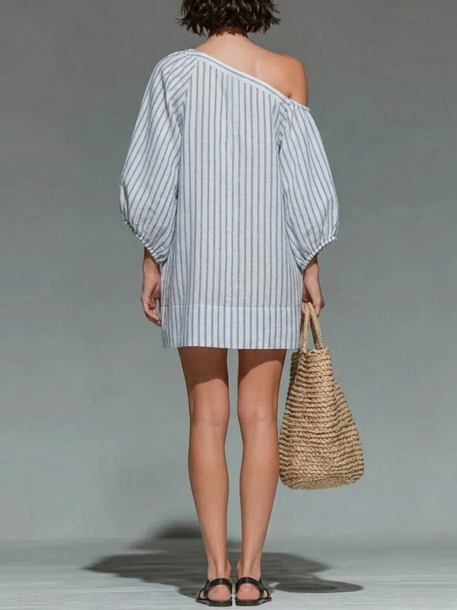 Women's Round Neck 3/4 Sleeve Casual Loose Cotton Linen Dress