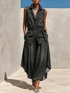 Women's Casual Art Comfortable Loose Top And Wide-leg Pants Denim Two-piece Set