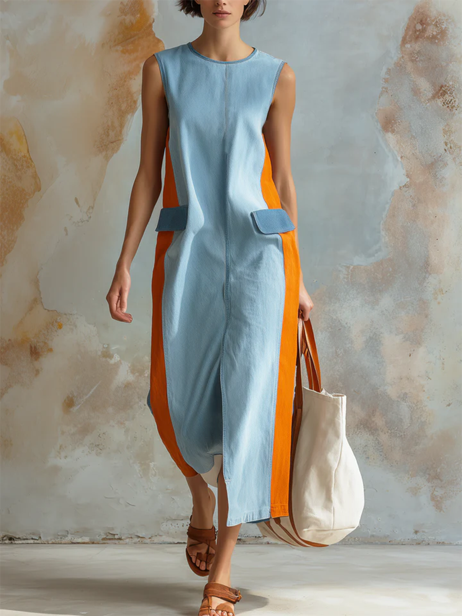 Cozy & Lightweight Contrast Trim Denim Dress