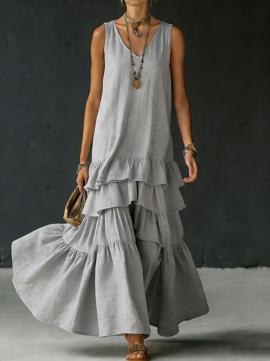 Women's Cotton And Linen Loose-fitting Solid Color Vest Dress