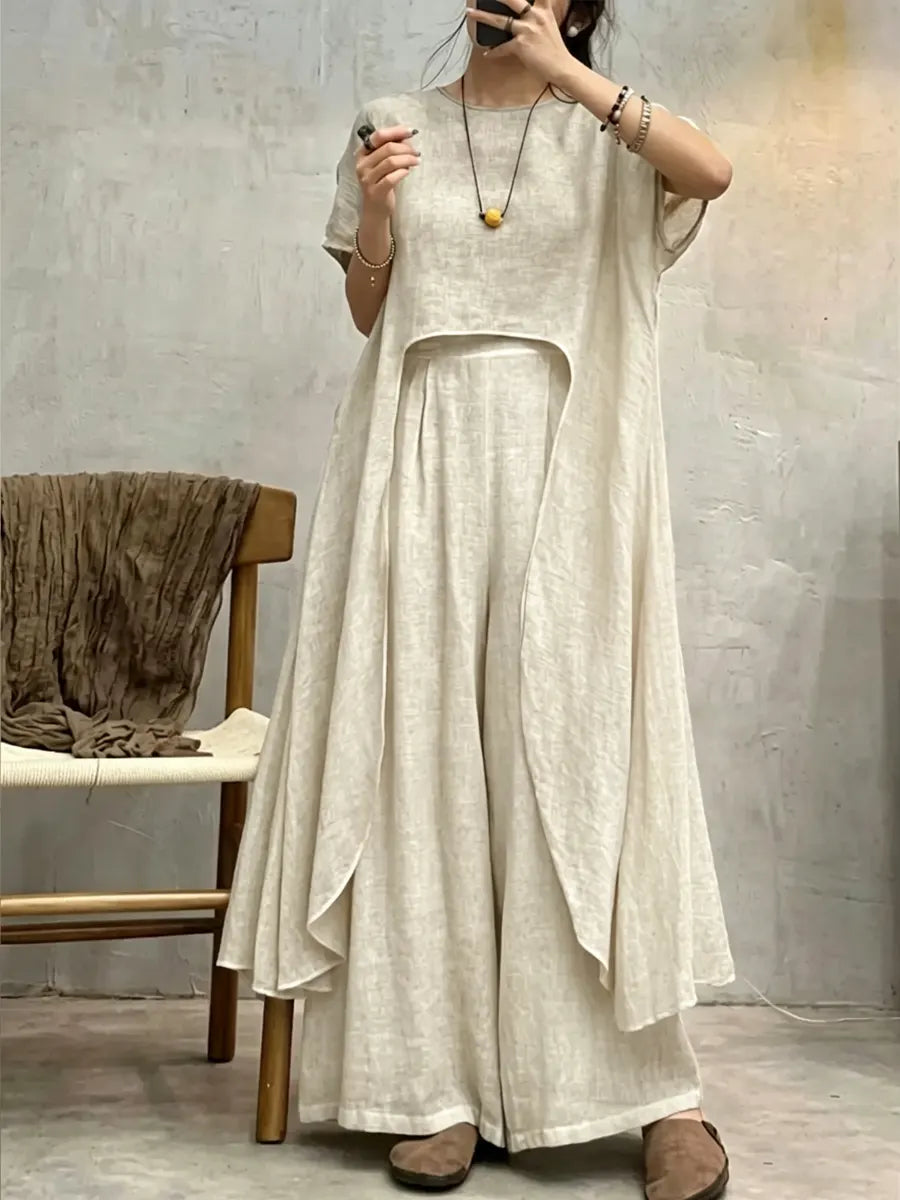 Women's Casual Irregular Design Cotton Linen Set