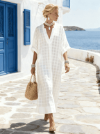 Women's V-Neck Plaid Short-Sleeved Dress