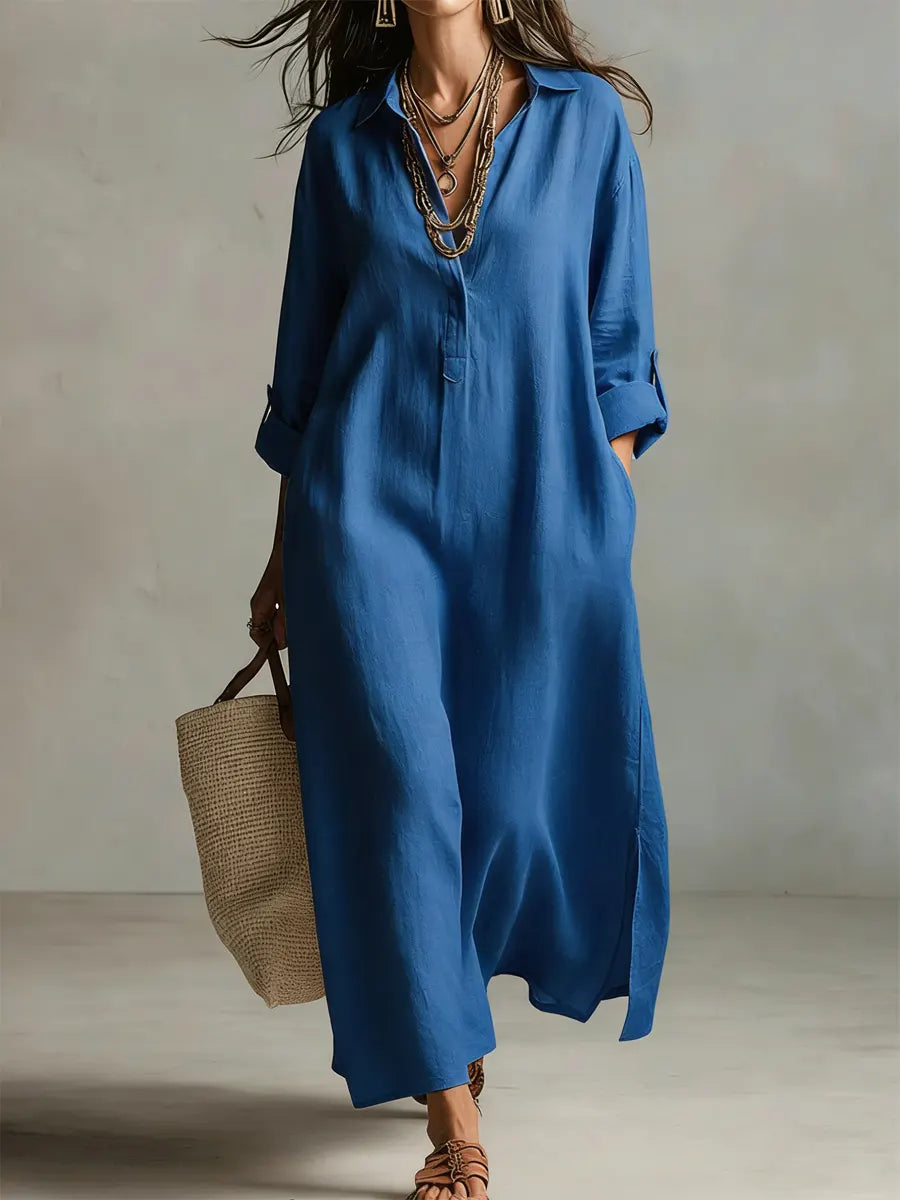 Women's Solid Color Art Casual Fashion Cotton Linen Maxi Dress