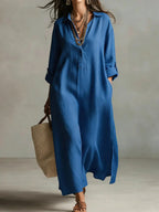 Women's Solid Color Art Casual Fashion Cotton Linen Maxi Dress
