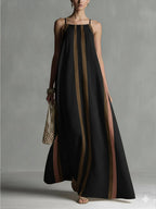 Casual Striped Linen And Cotton Maxi Sleeveless Dress