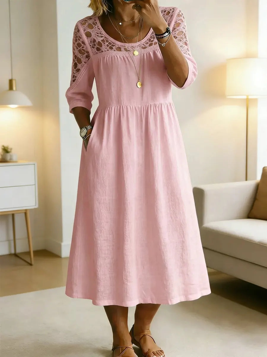 Women's Retro Stylish Hollow Patchwork Cotton Maxi Dress