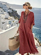 Ladies Loose Solid Pocket Dress
