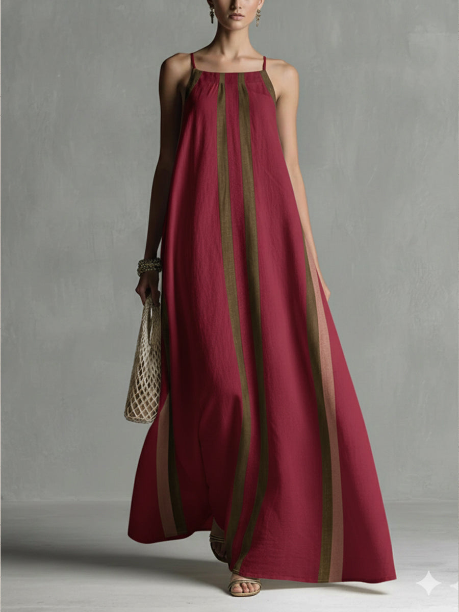 Casual Striped Linen And Cotton Maxi Sleeveless Dress
