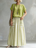 Cozy Classic Striped Cotton-linen Two-piece Set