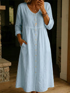 Casual Linen Cotton Button Dress