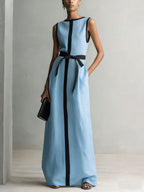 Women's Round Neck Sleeveless Casual Loose Cotton Linen Dress