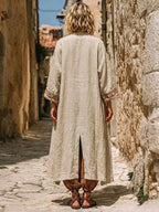 Bohemian Three-piece Set: Ethnic-print Cotton-linen Long Cardigan, Sleeveless Top, And Trousers