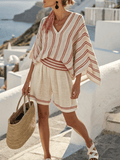 Women'S Loose Striped Holiday Shorts Set