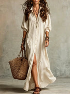 Women's Simple Linen Shirt Dress