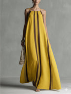Casual Striped Linen And Cotton Maxi Sleeveless Dress